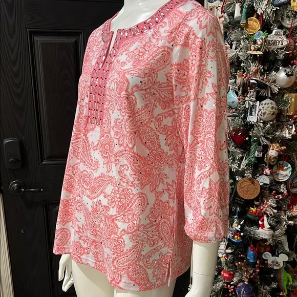 Pink Paisley Women's Top Medium #EE - Picture 3 of 6